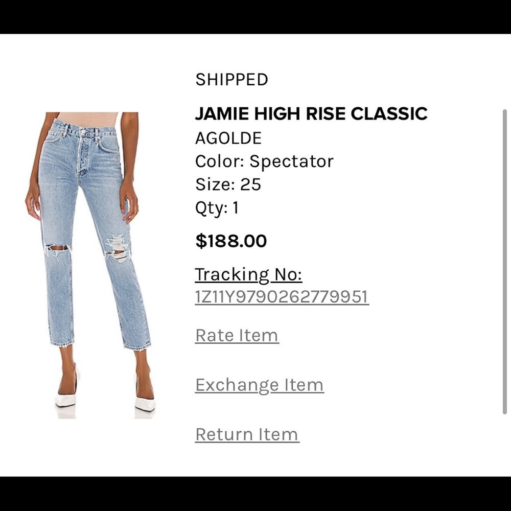 Agolde Jamie High Rise Jeans Worn Once